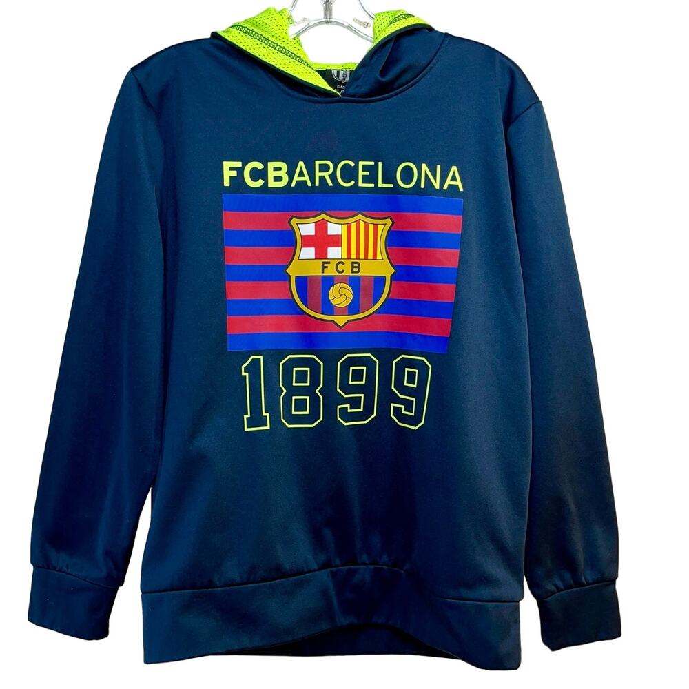 FC Barcelona Youth Kids XL Hoodie Polyester HKY Sportswear Navy Blue Soccer